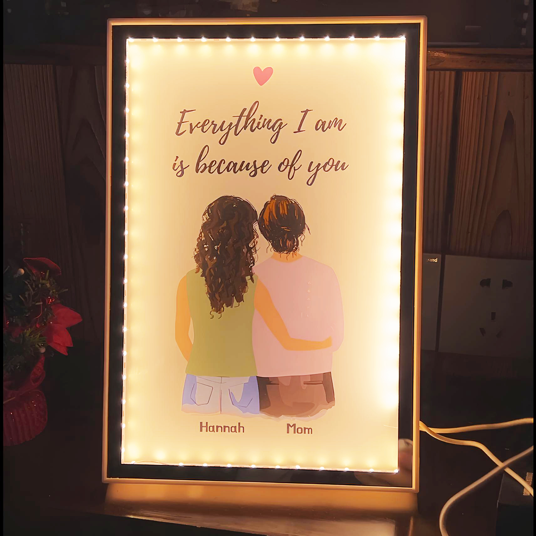 Personalized Mother and Daughter Back Mirror Lamp