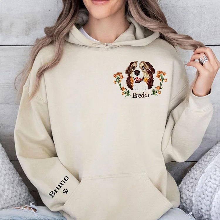 Personalized Pet Portrait Embroidery Sweatshirt Hoodie T-shirt