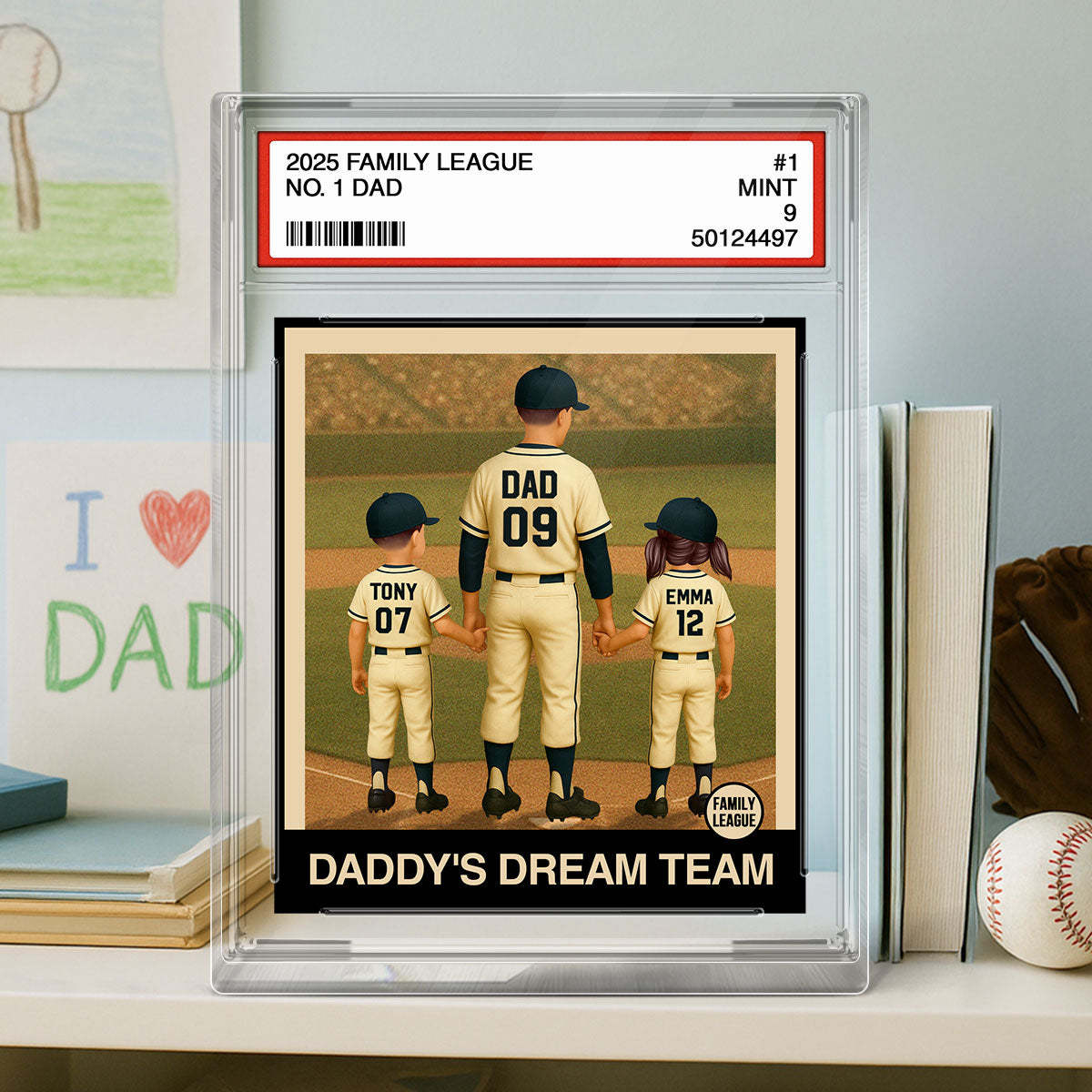 Baseball No. 1 Dad Grandpa Man & Kids Trading Card Style Personalized Acrylic Block Plaque