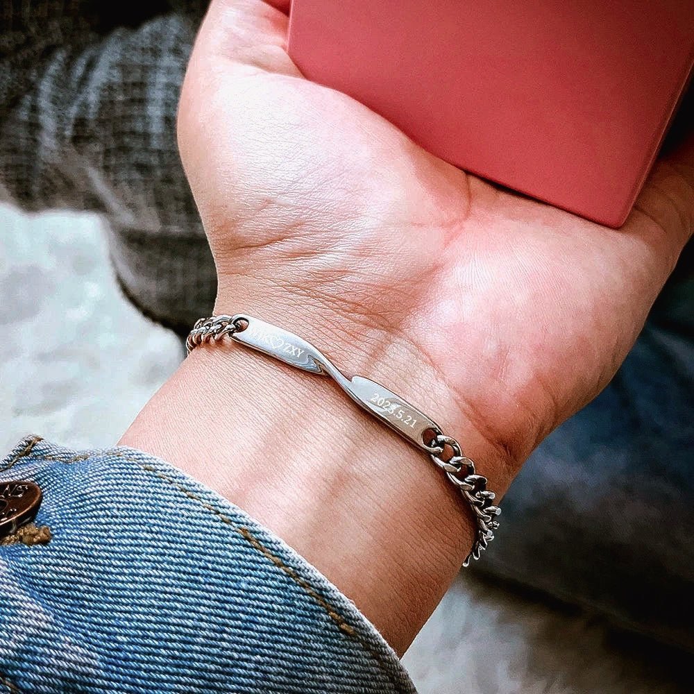 Twisted Name & Date Couples Bracelets