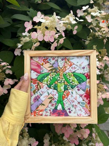 Luna Moth 3D Fabric Mosaic Patchwork Wall Art