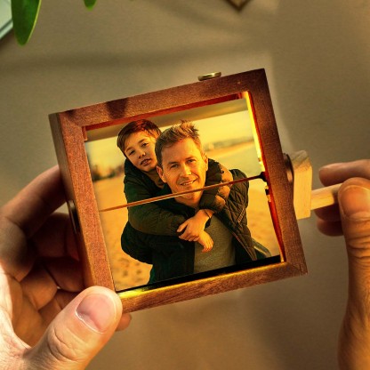 Custom Hand-Crank Flipbook Box Animation Machine Mechanical Hand-cranked Photo Album with Light Black Walnut Baby Photo Cube Frame Father's Day Gift