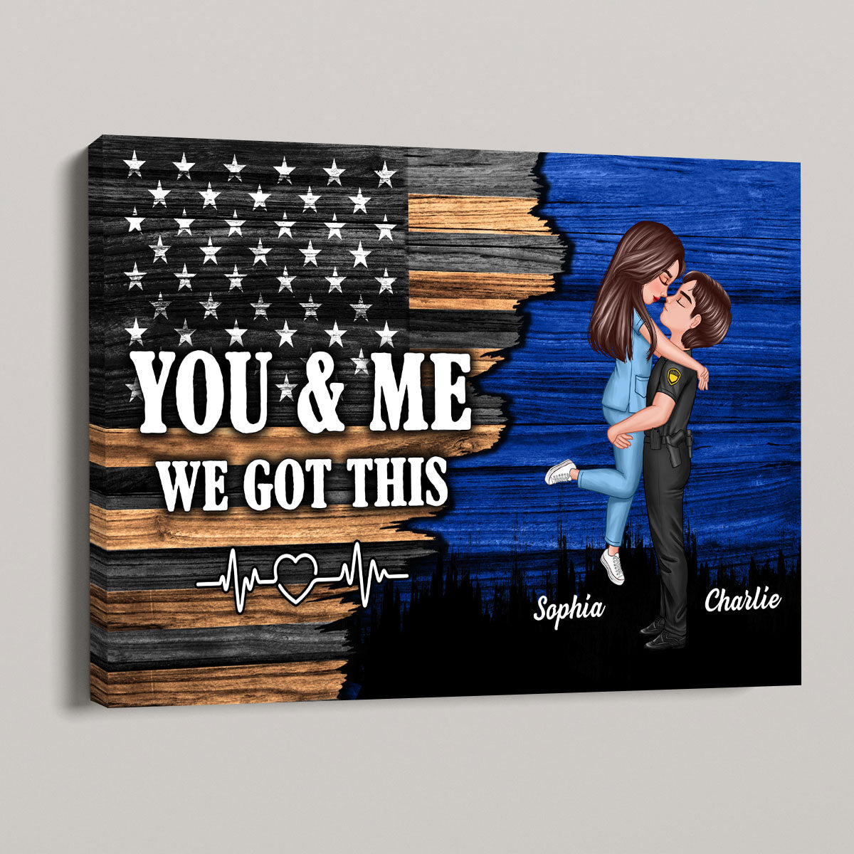 Hero Couple Nation Flag Gift by Occupation For Her, For Him Personalized Canvas