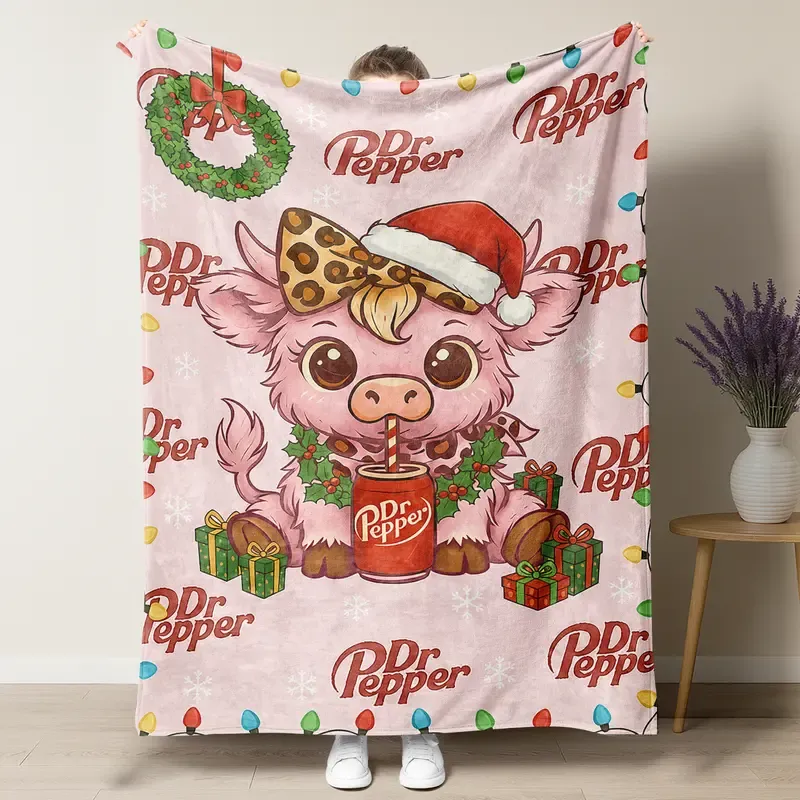 Mary Christmas Cartoon Cute Highland Cow Pattern Blanket