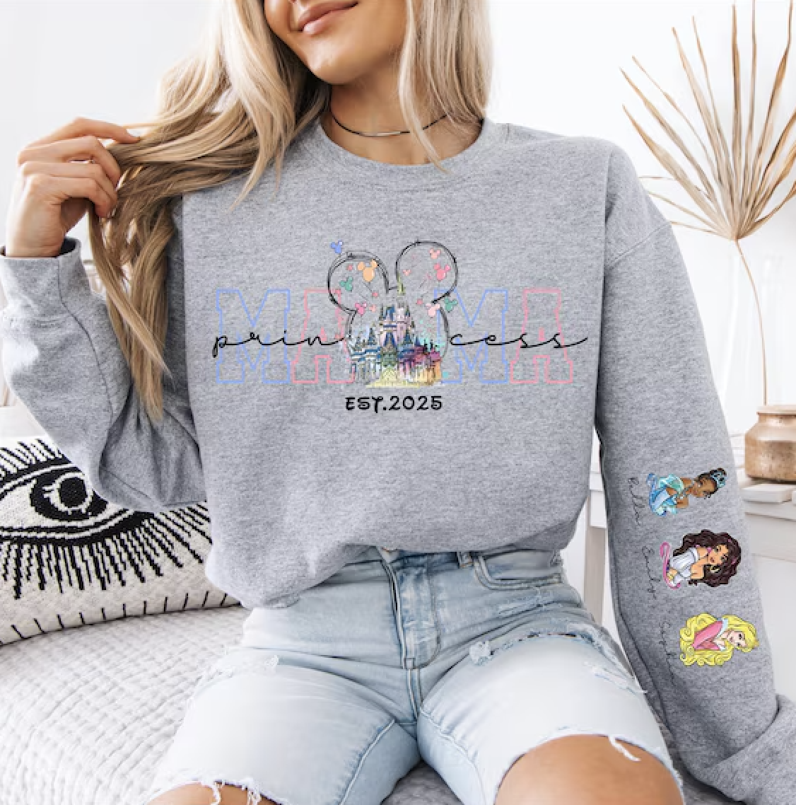 Custom Princess Mama  Sweatshirt With Kids Names Sleeve