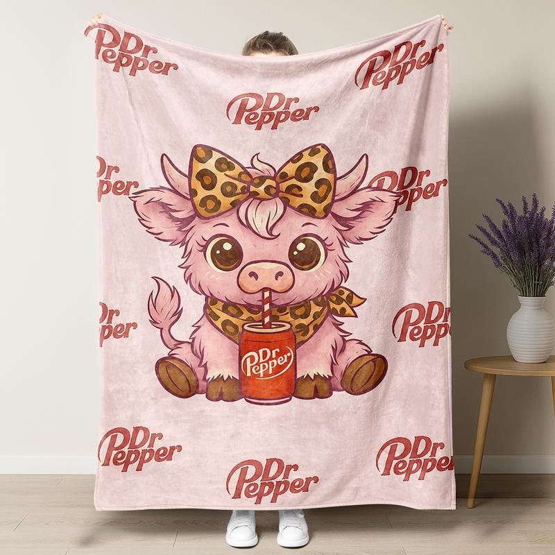 Cartoon Cute Highland Cow Pattern Blanket