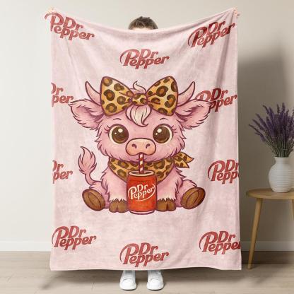 Cartoon Cute Highland Cow Pattern Blanket