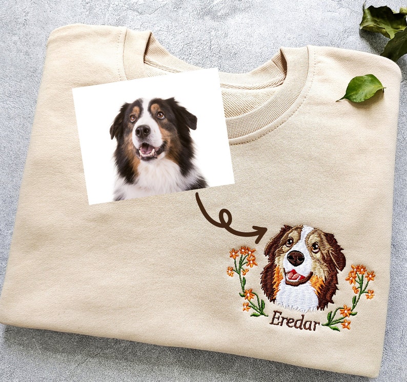Personalized Pet Portrait Embroidery Sweatshirt Hoodie T-shirt