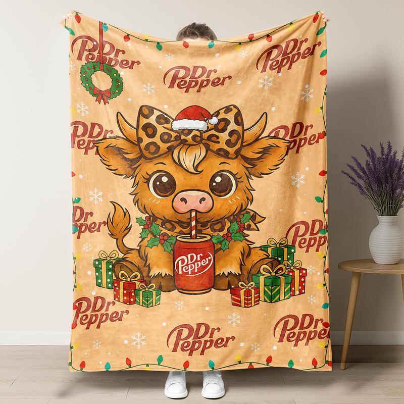 Mary Christmas Cartoon Cute Highland Cow Pattern Blanket