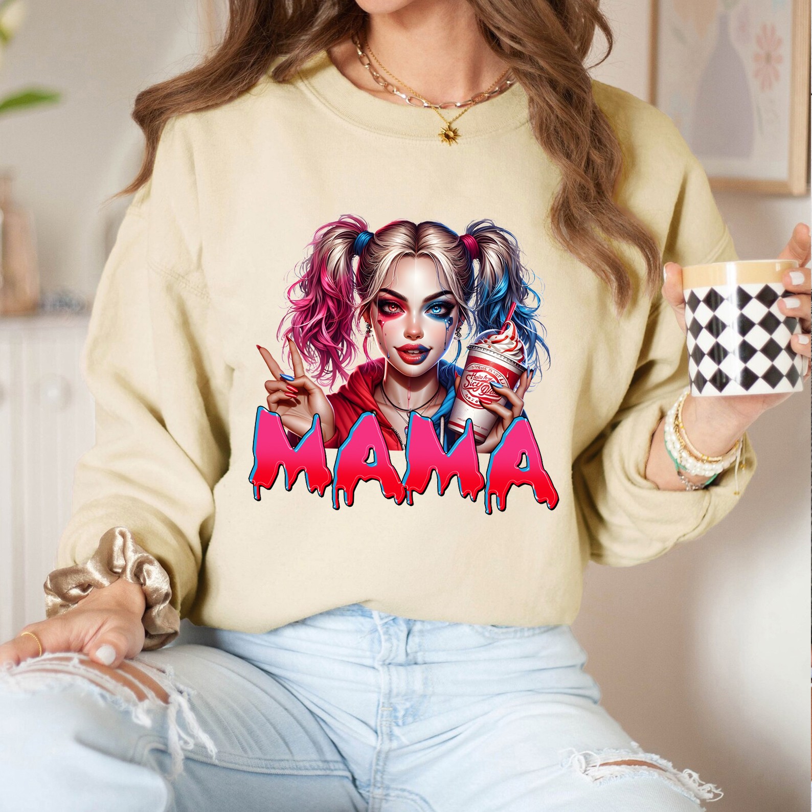 Personalized Halloween Ghost Face MAMA Sweatshirt with Kid's Name