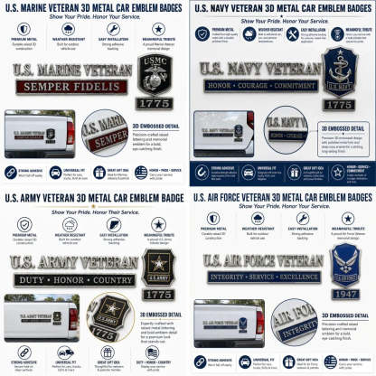 U.S. Military Veteran 3D Metal Car Emblem Badge Collection