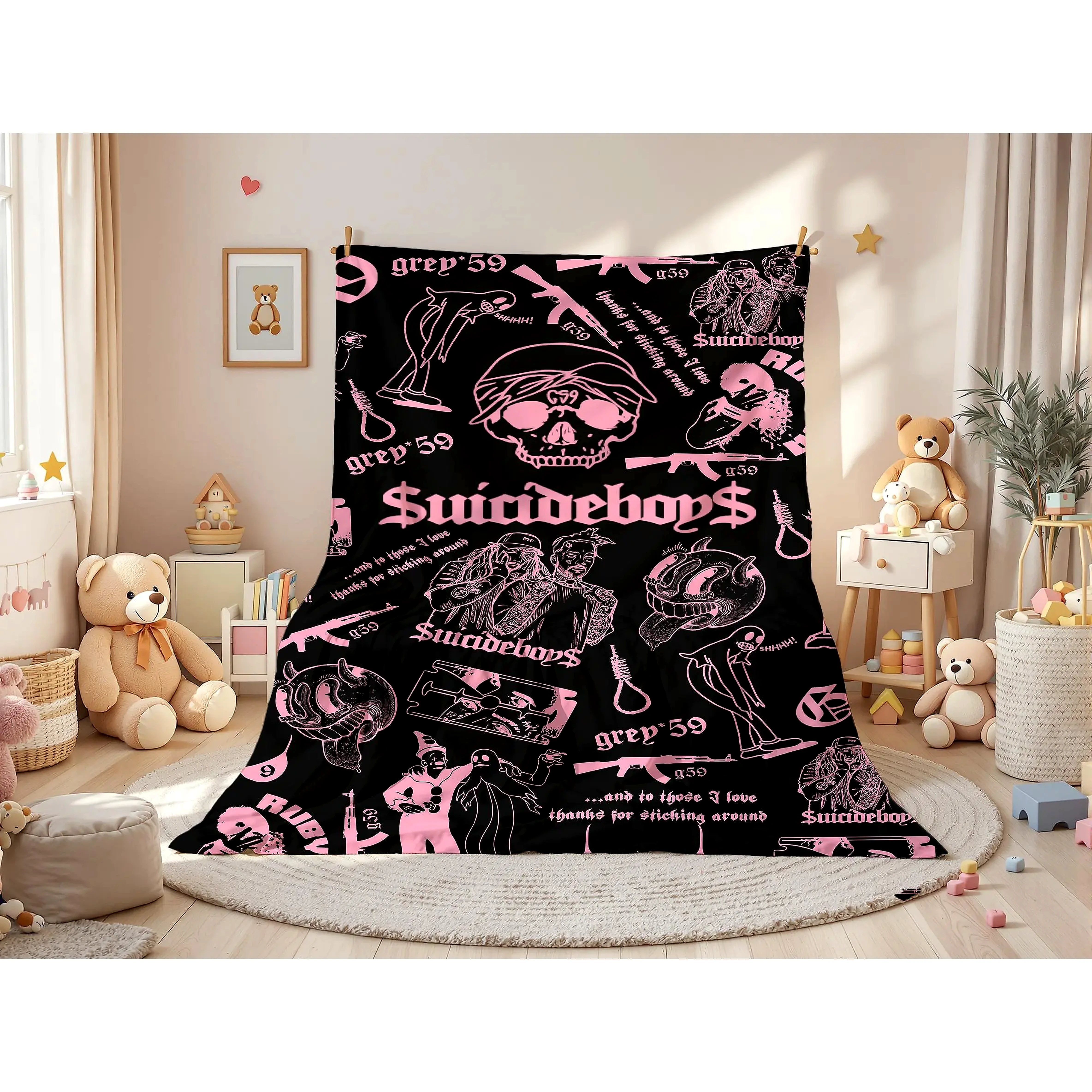 Spooky Halloween G59 Suicideboys Collage Blanket with Gothic Horror Skull