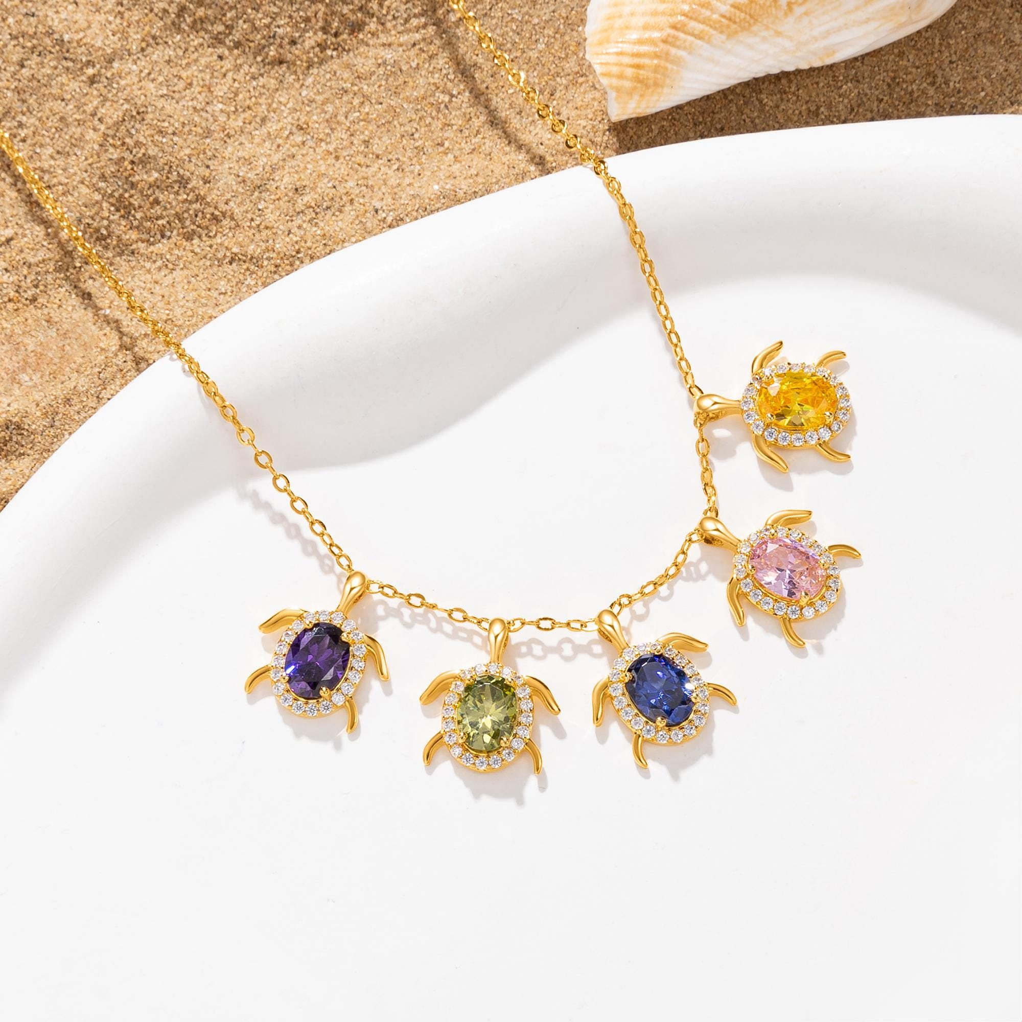 Personalized Turtle Birthstones Necklace