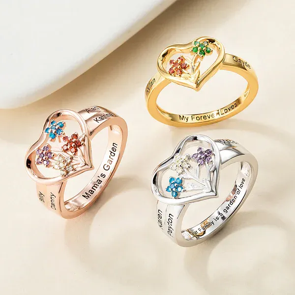 Personalized Grandma's Garden Birthstone Flower Family Ring
