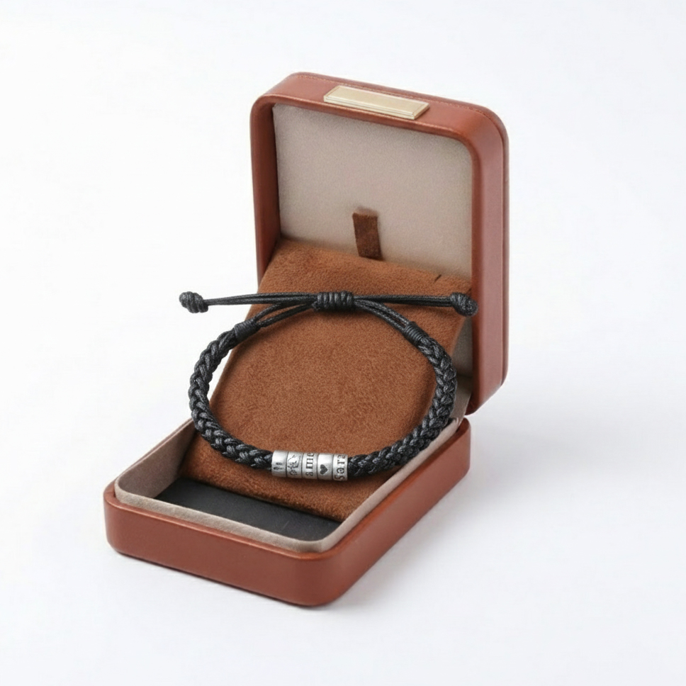 Personalized Mens Woven Leather Bracelet