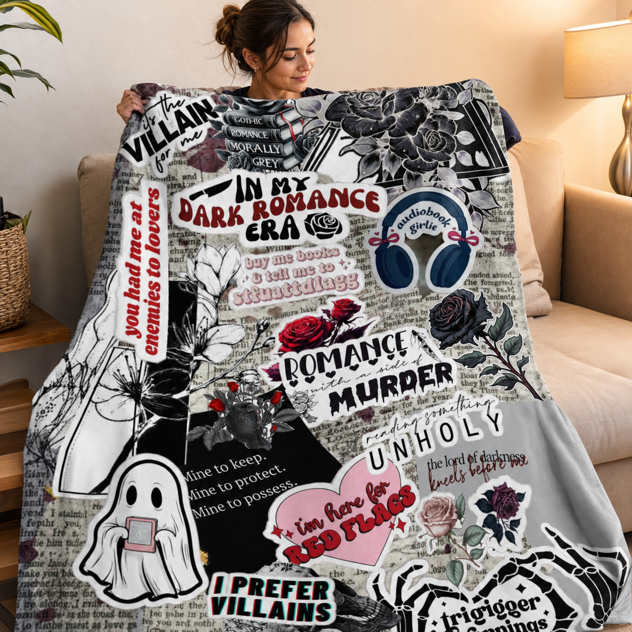 Dark Romance Gothic Brushed Flannel Throw Blanket
