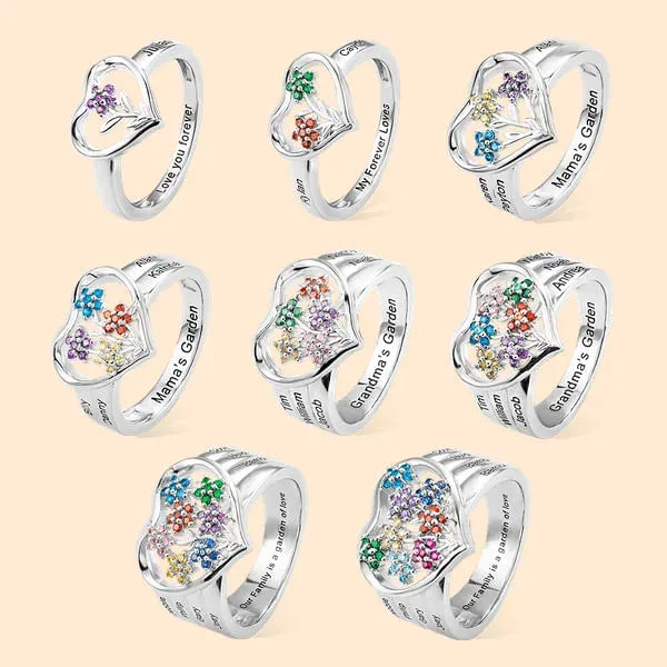 Personalized Grandma's Garden Birthstone Flower Family Ring