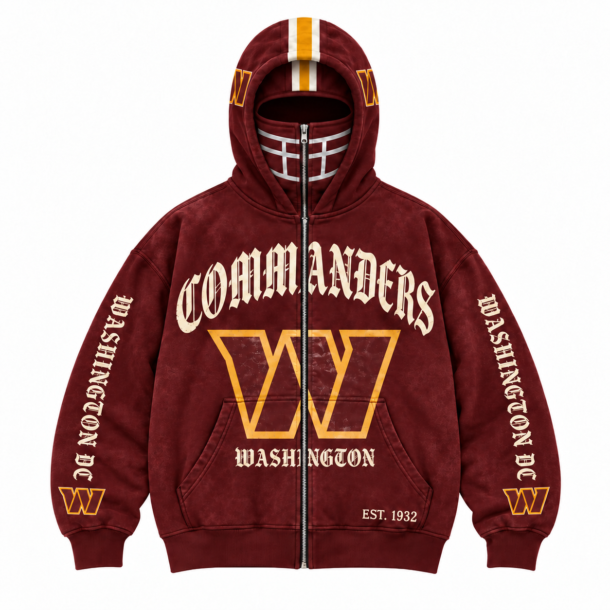 Commanders · Football Fan Full-Zip Mask Hoodie