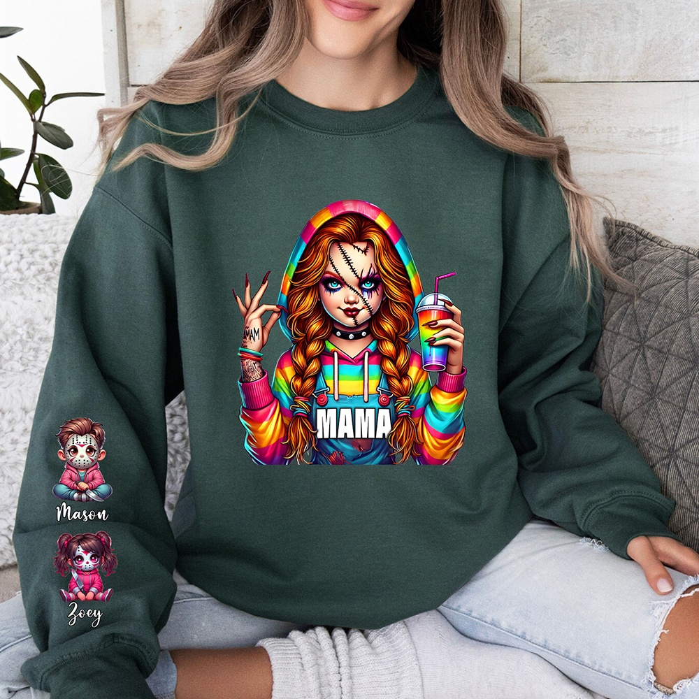 Personalized Halloween Ghost Face MAMA Sweatshirt with Kid's Name