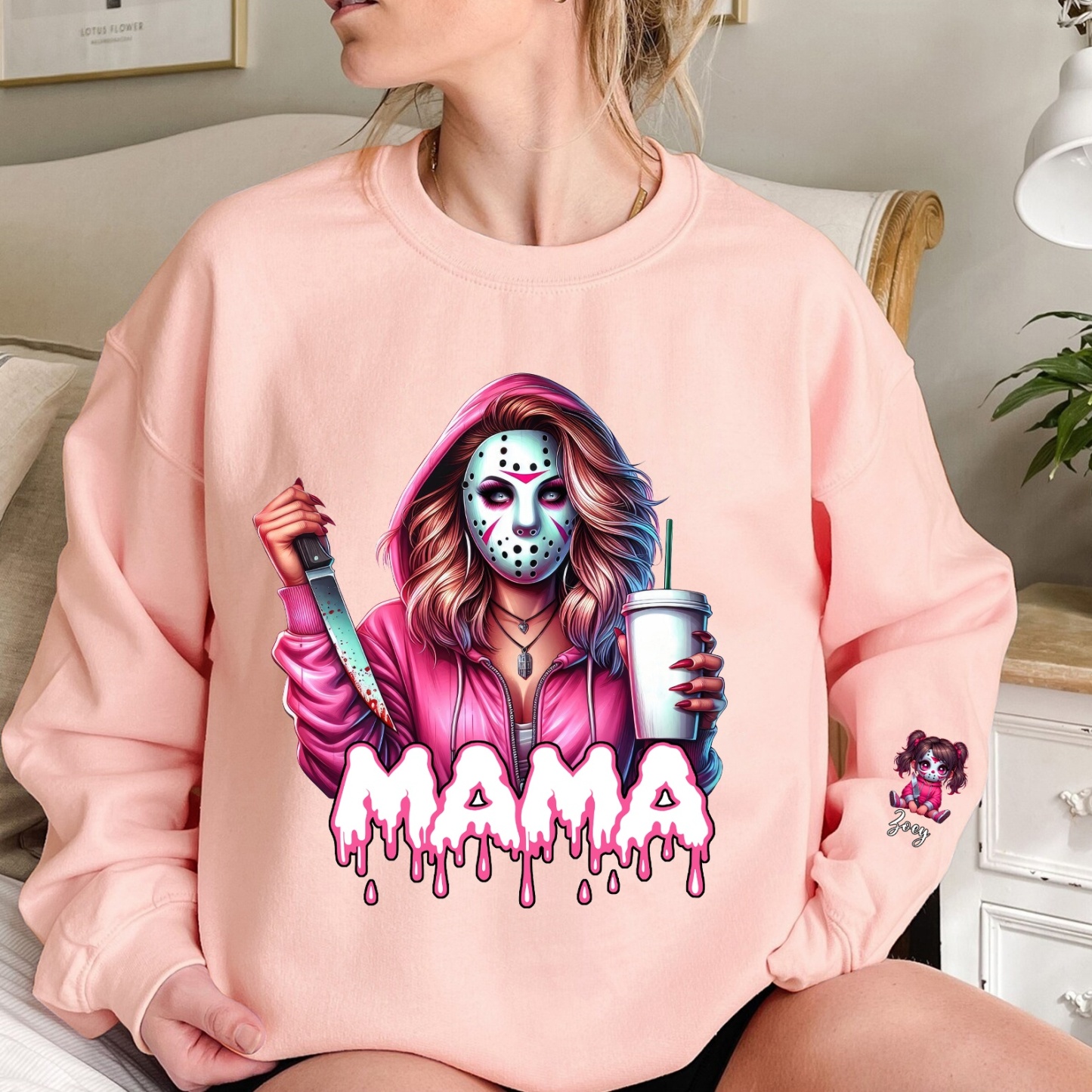 Personalized Halloween Ghost Face MAMA Sweatshirt with Kid's Name