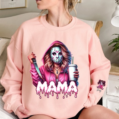 Personalized Halloween Ghost Face MAMA Sweatshirt with Kid's Name