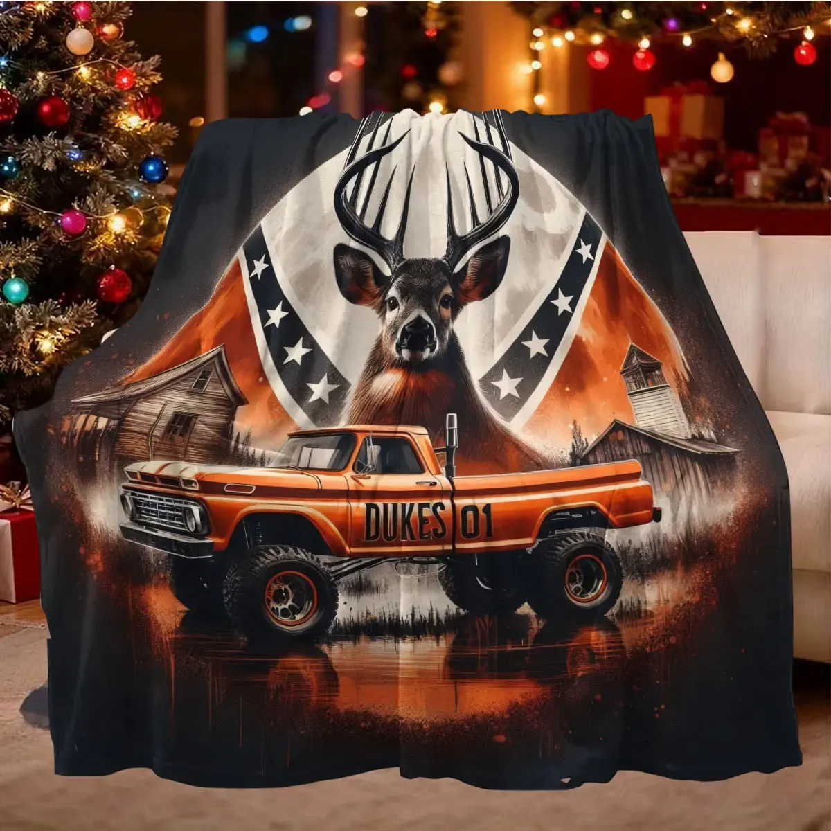 Deer Vintage Truck Flannel Blanket