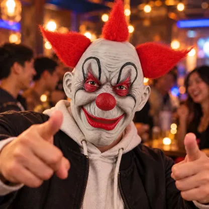 Red-Horned White Clown Silicone Mask
