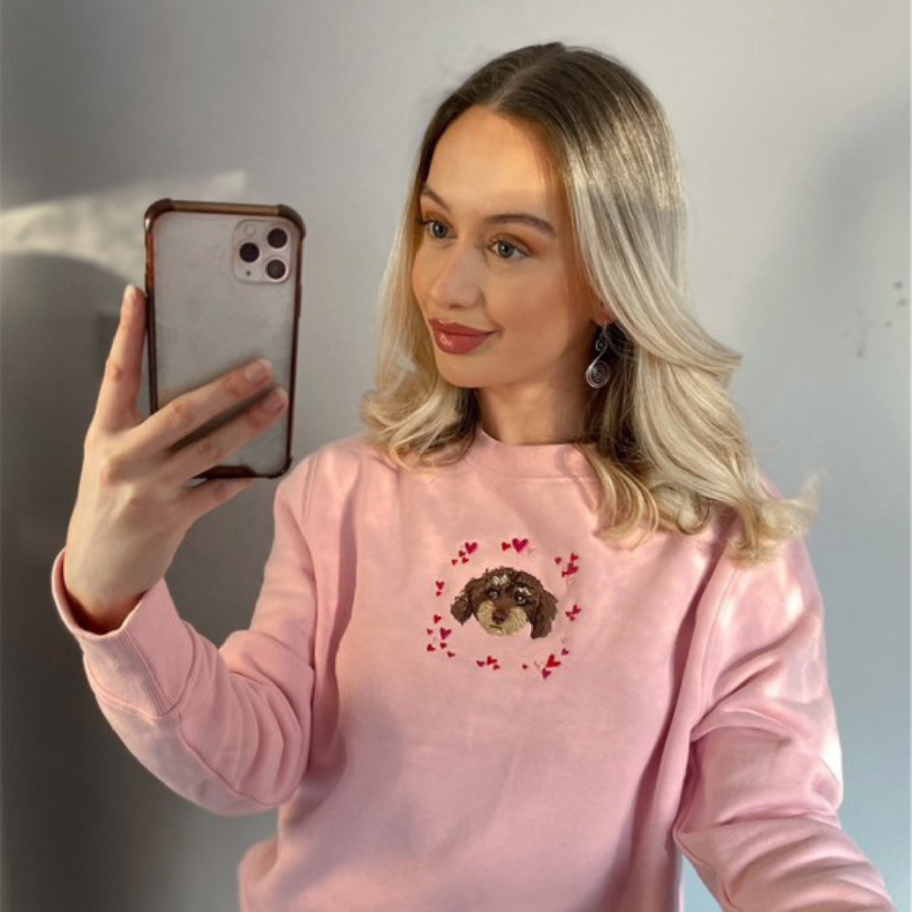 Embroidered Pet Portrait Hearts Sweatshirt