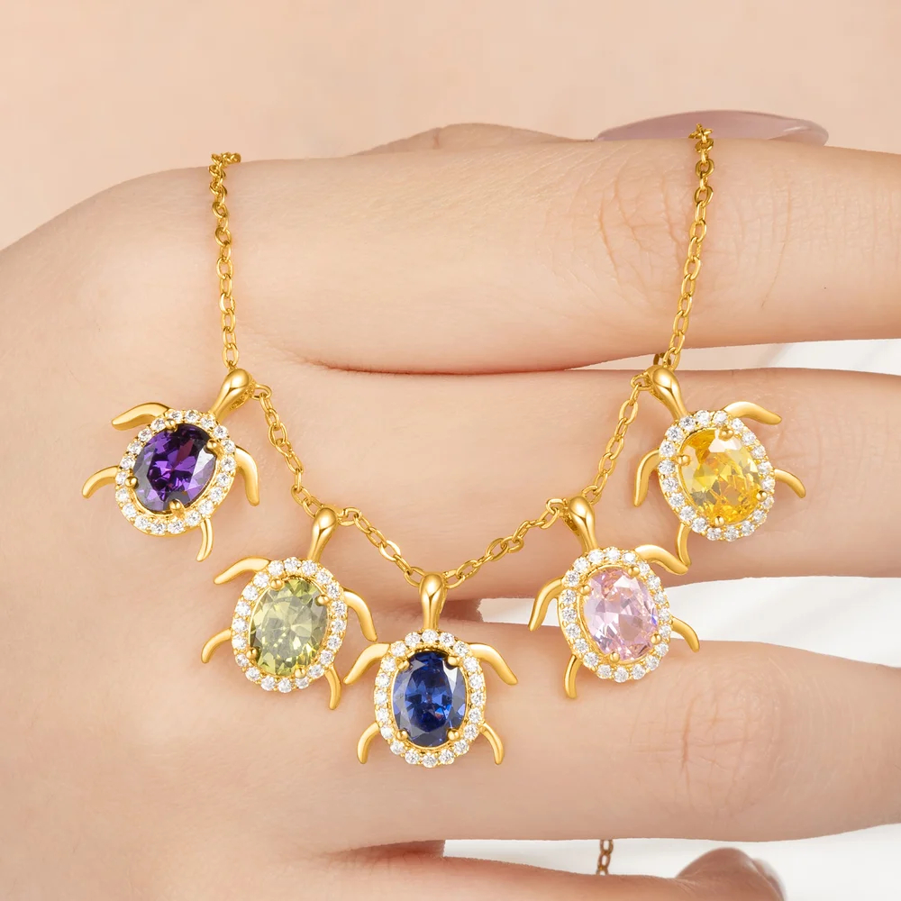 Personalized Turtle Birthstones Necklace