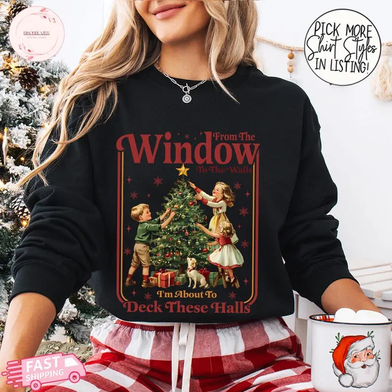 Funny Deck These Halls Retro Holiday Christmas Shirt Sweatshirt