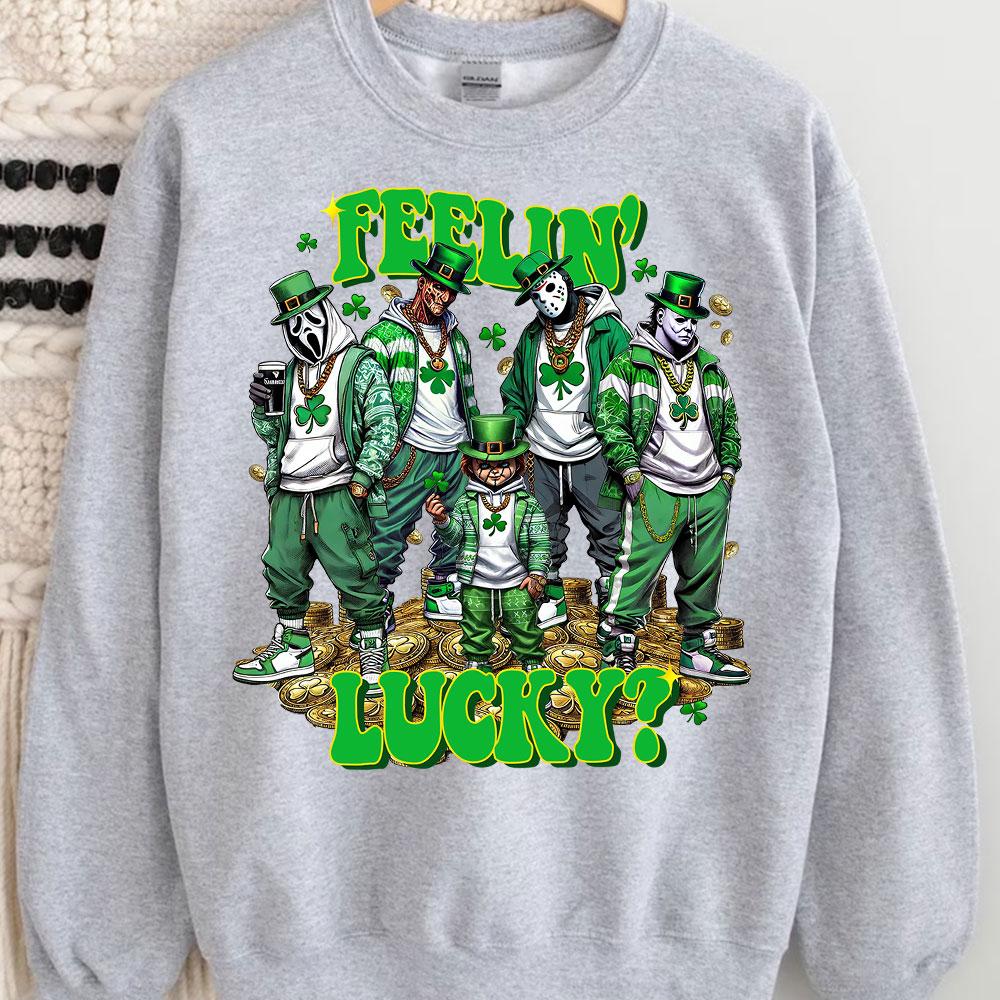 St. Patrick Day Horror Crew Shirt, Feelin Lucky Horror Shirt