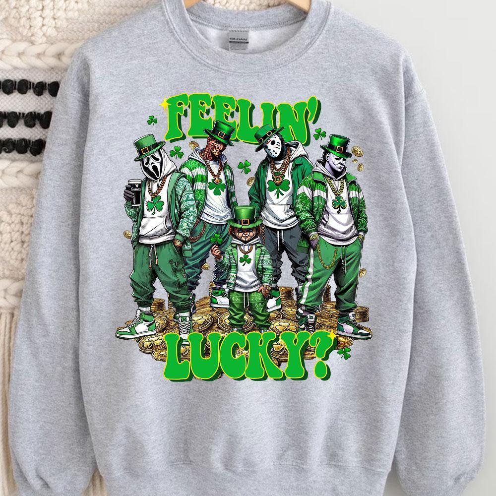 St. Patrick Day Horror Crew Shirt, Feelin Lucky Horror Shirt
