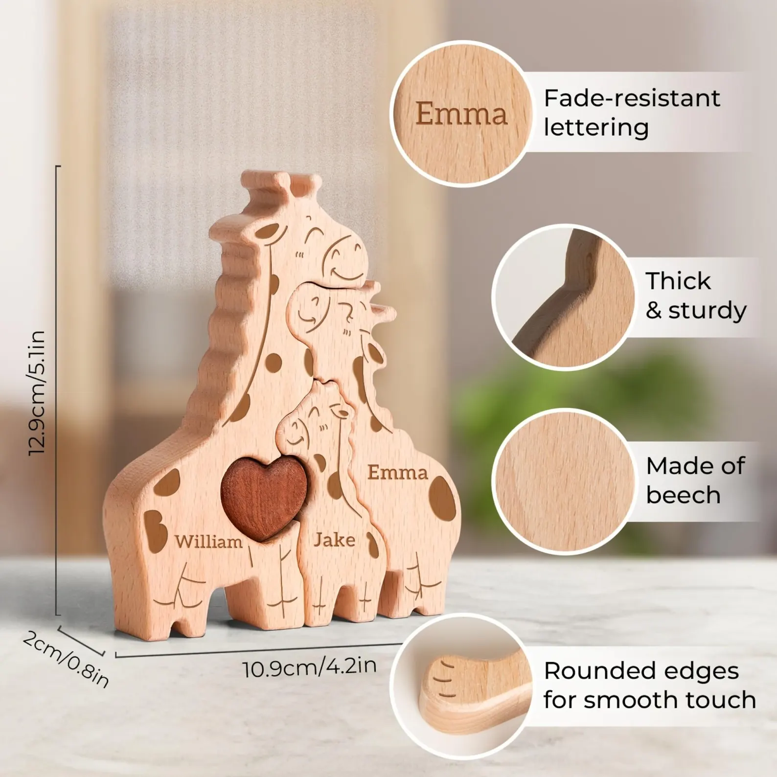 Personalized Wooden Hugging Giraffe Family Puzzle