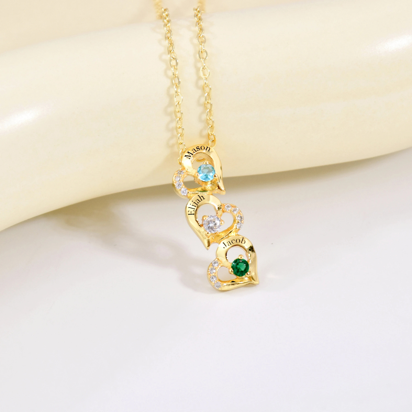 Personalized Hearts Necklaces With Names and Birthstones