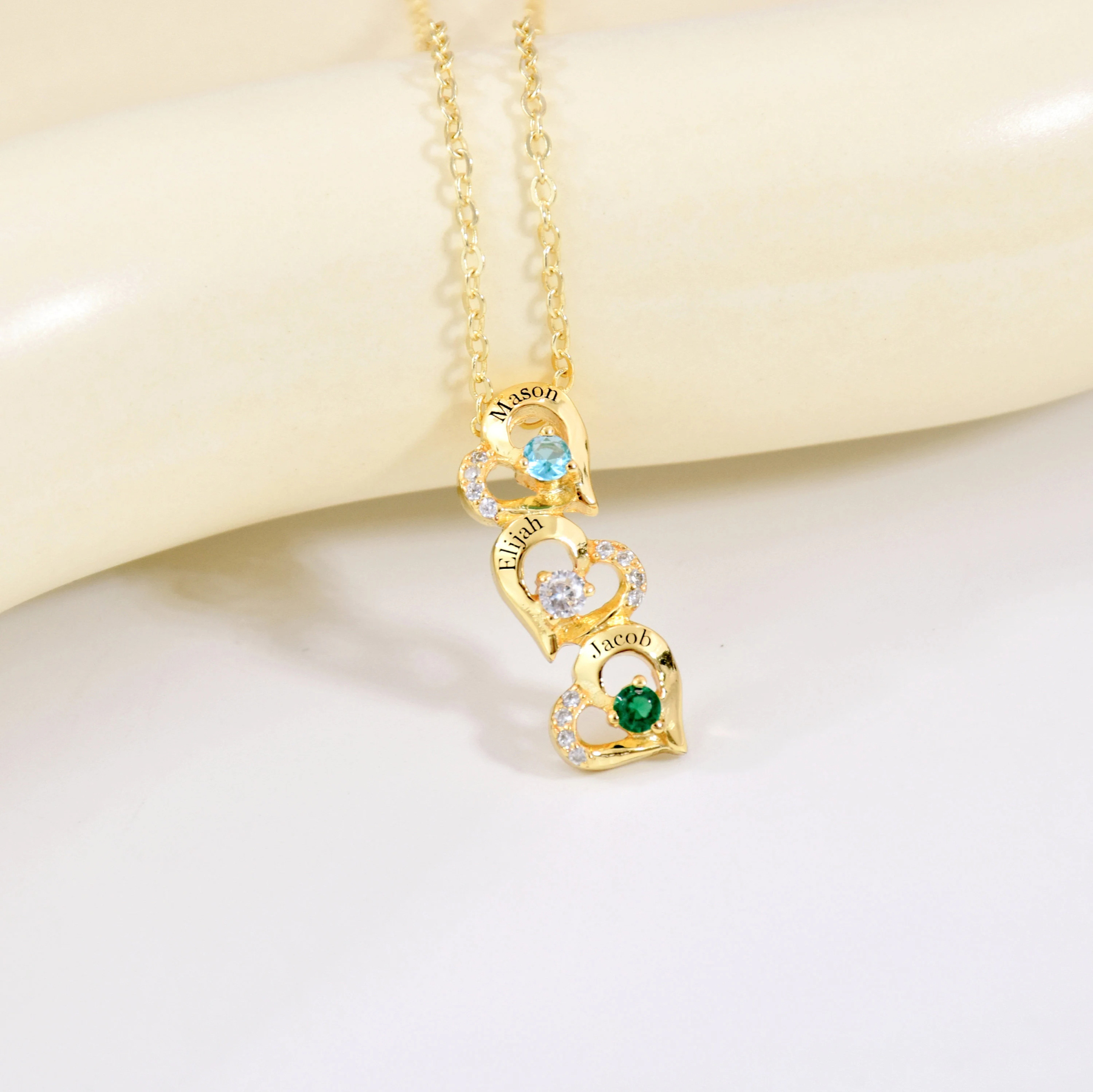 Personalized Hearts Necklaces With Names and Birthstones