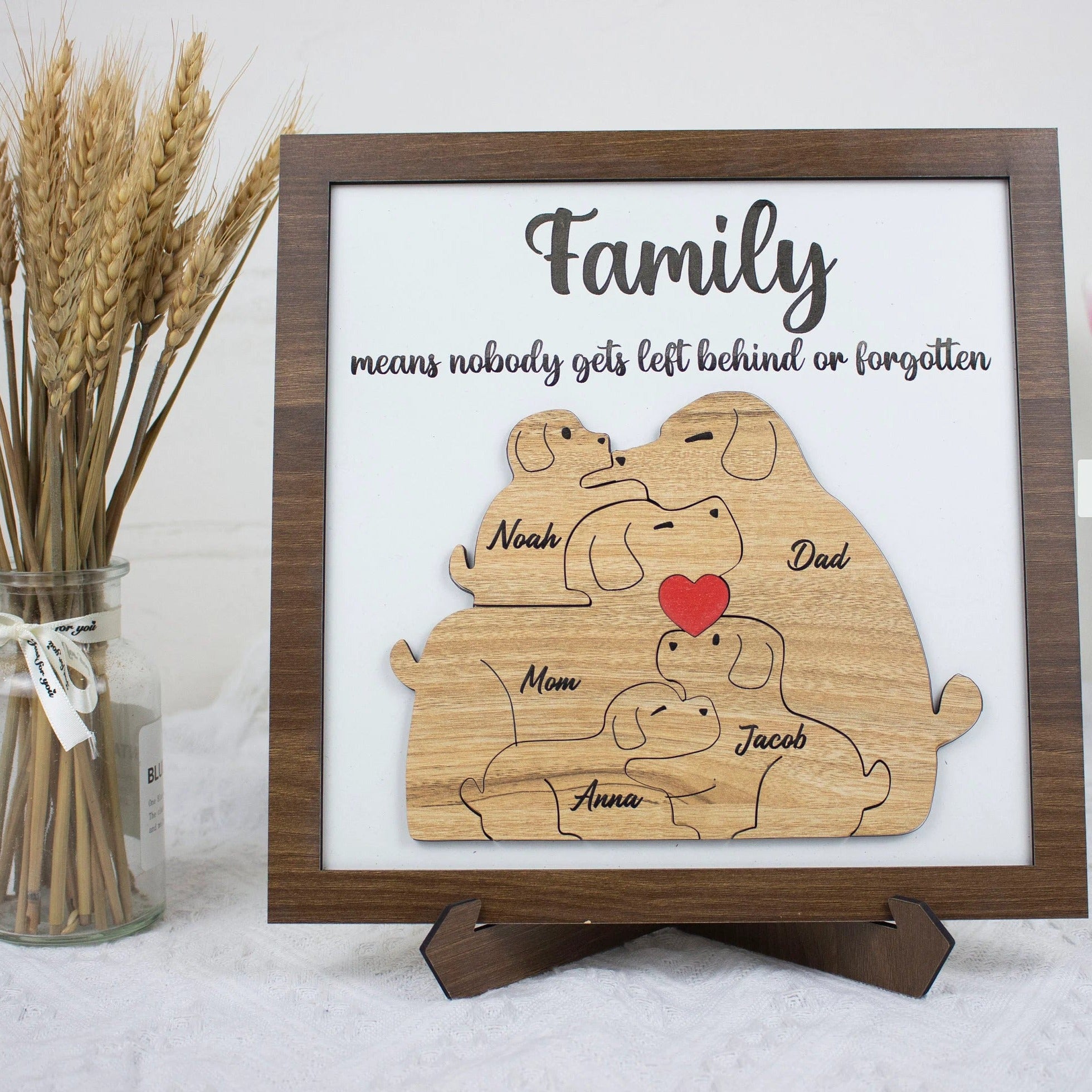 Custom Dog Family Puzzle Wooden Sign