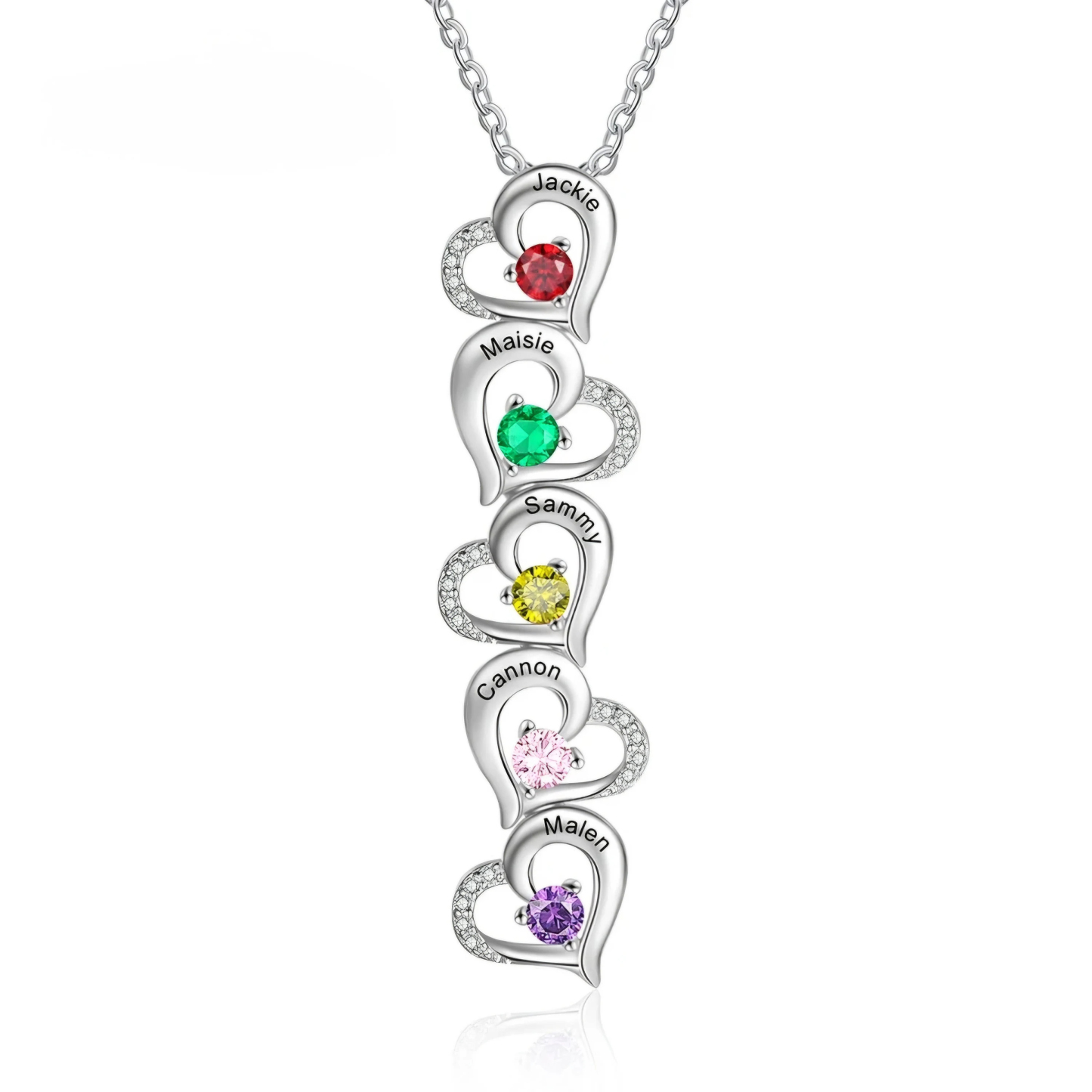 Personalized Hearts Necklaces With Names and Birthstones