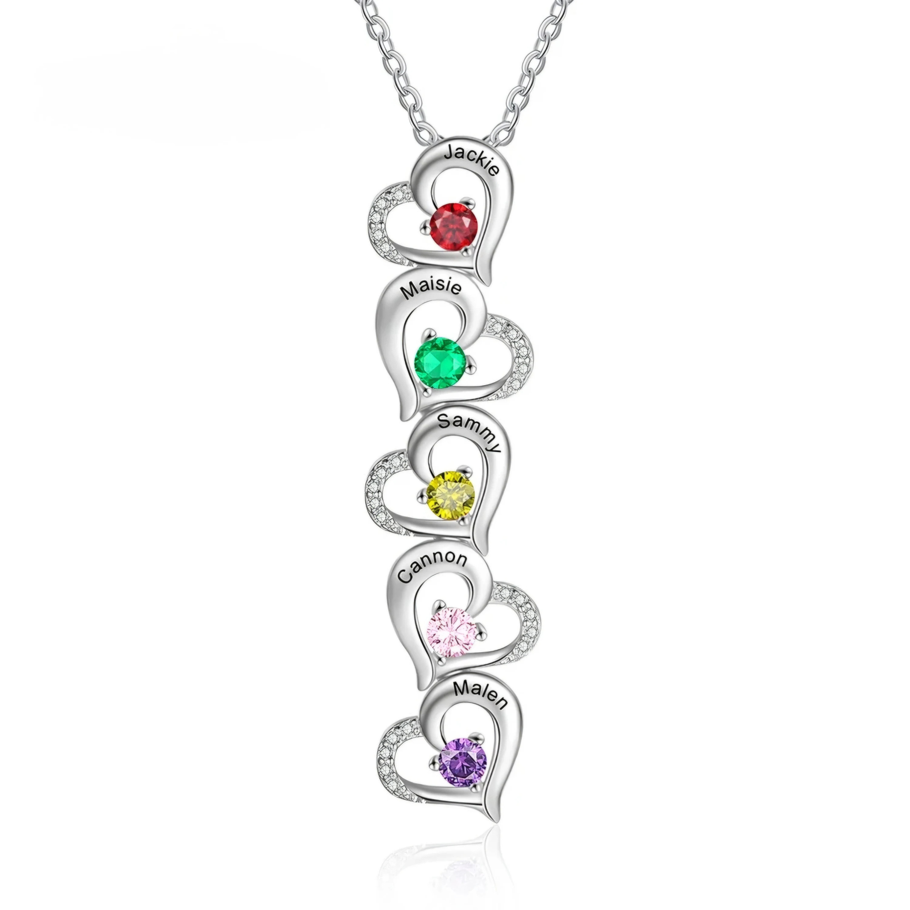 Personalized Hearts Necklaces With Names and Birthstones