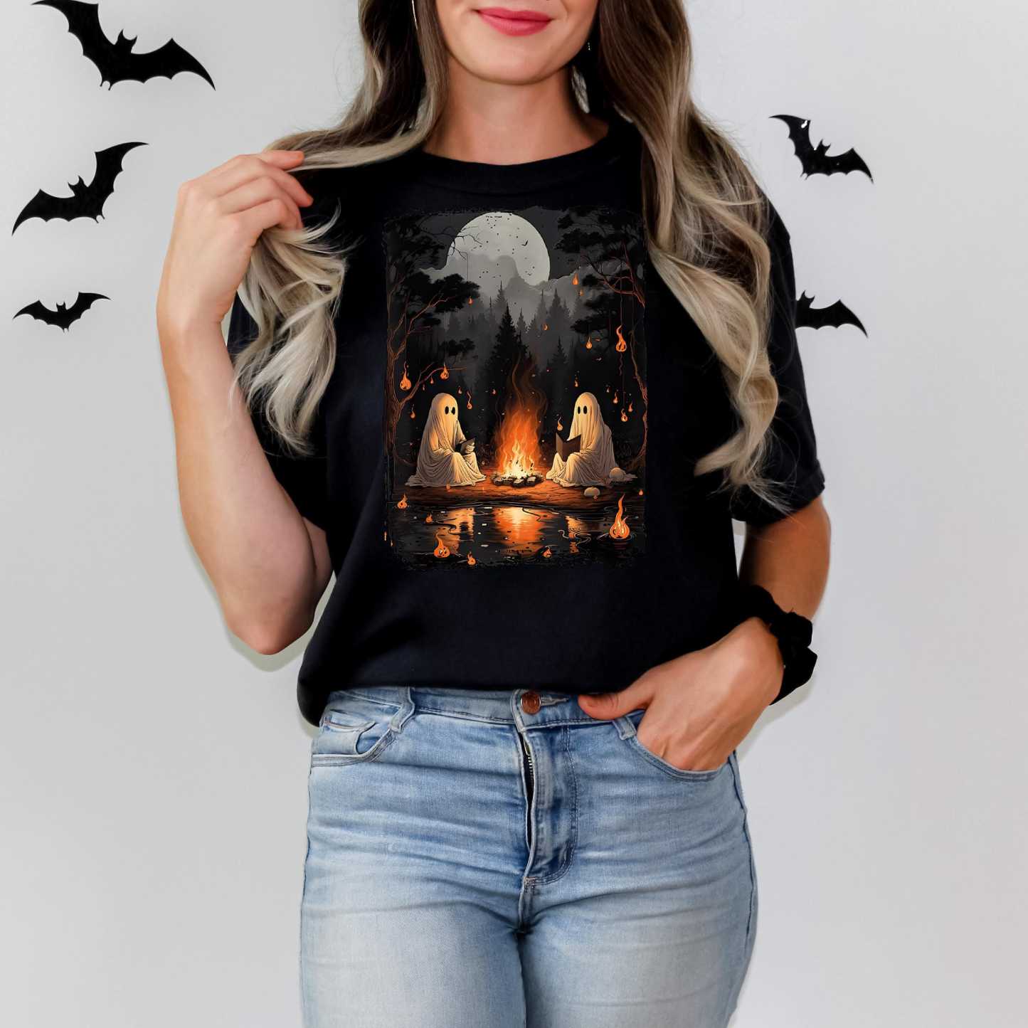 Camping Halloween Ghost Reading Book sweatshirt