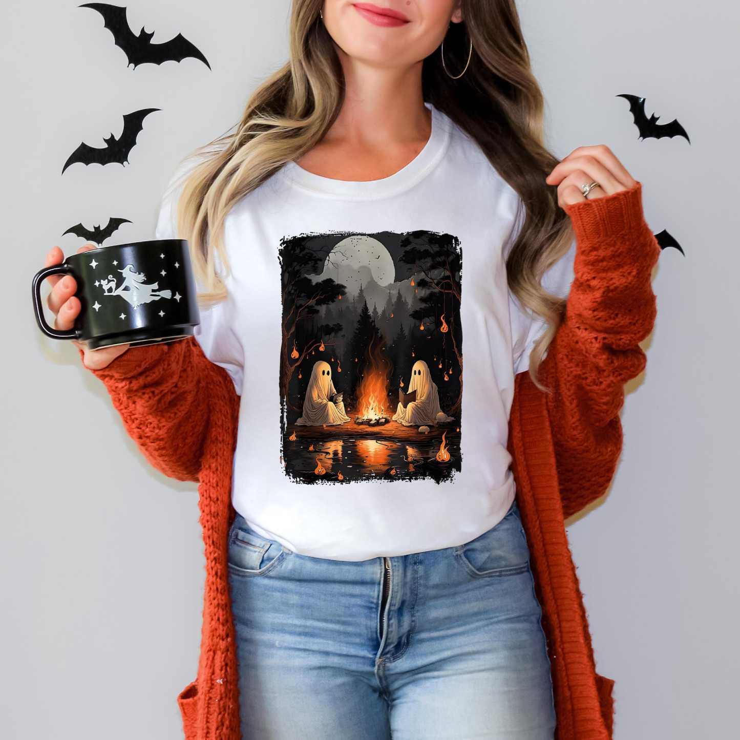 Camping Halloween Ghost Reading Book sweatshirt