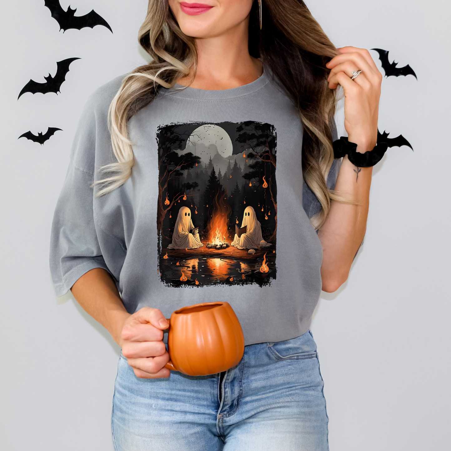 Camping Halloween Ghost Reading Book sweatshirt
