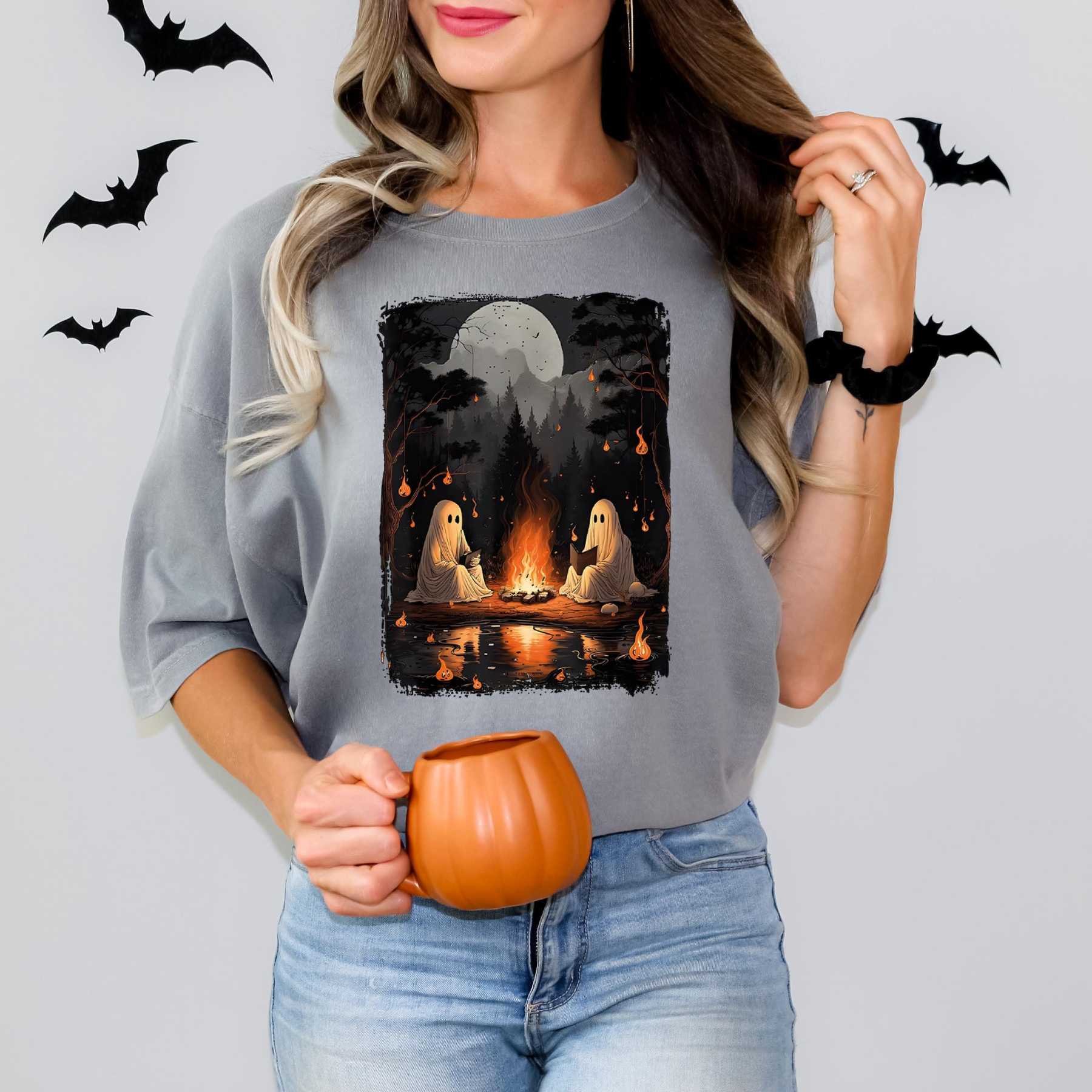 Camping Halloween Ghost Reading Book sweatshirt