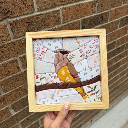 Cedar Waxwing 3D Fabric Mosaic Wall Art