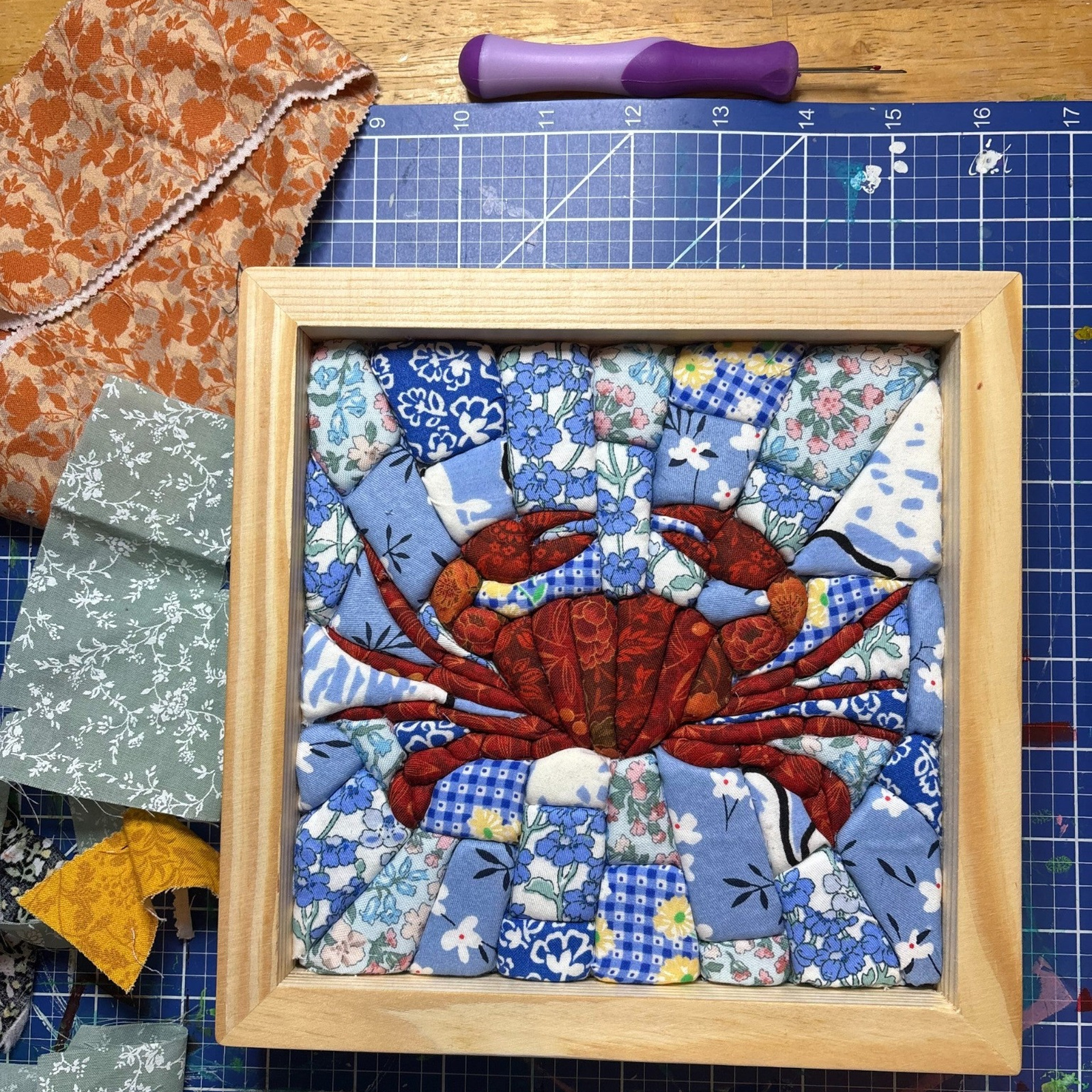 Crab 3D Fabric Mosaic Patchwork Wall Art