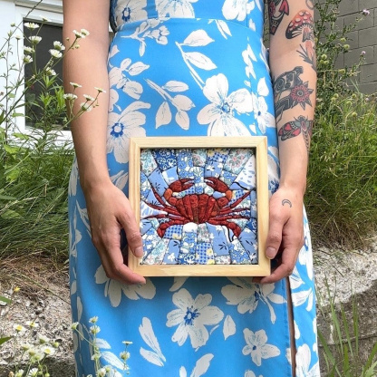 Crab 3D Fabric Mosaic Patchwork Wall Art