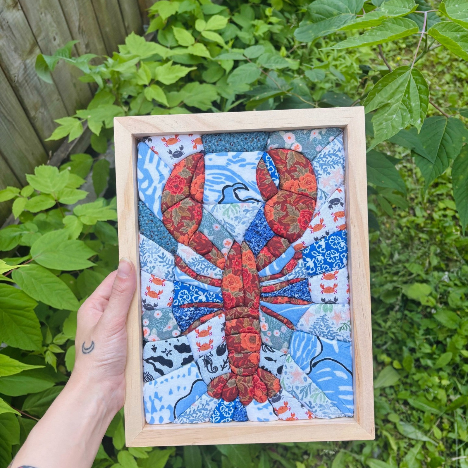 Lobster 3D Fabric Mosaic Patchwork Wall Art