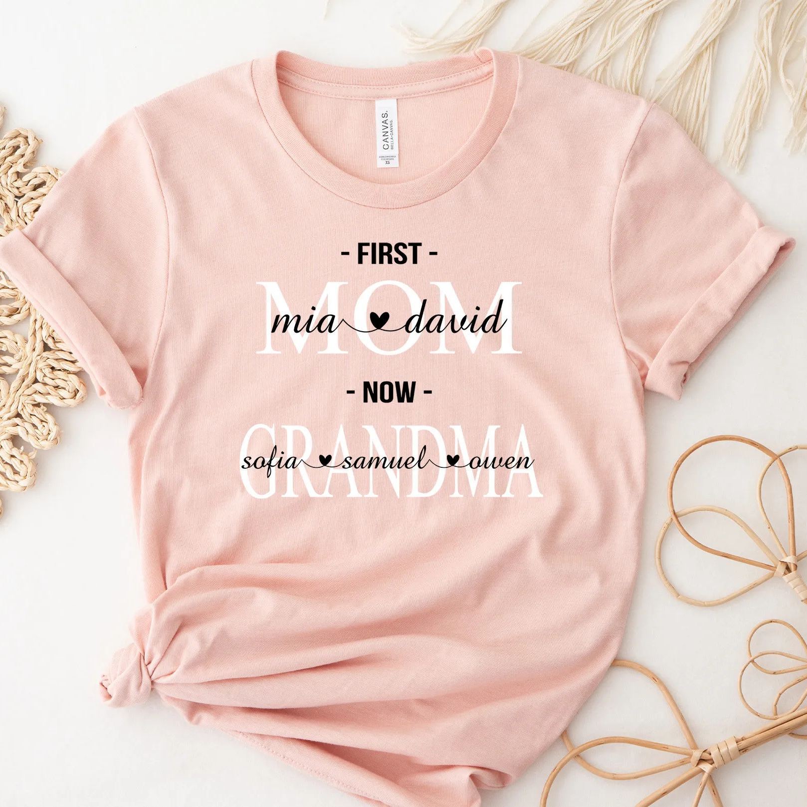 Personalized First Mom Now Grandma Shirt Mom With Kids Names Sweatshir