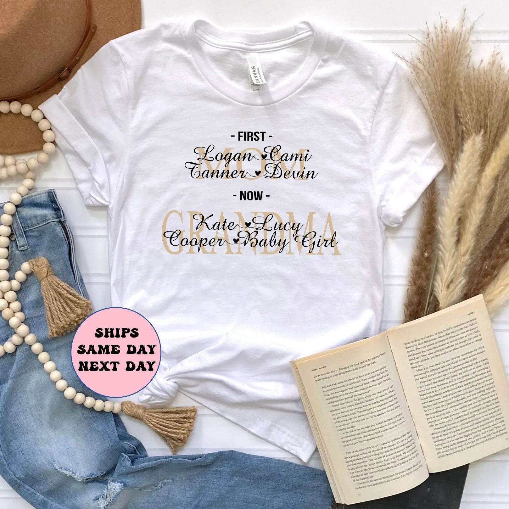 Personalized First Mom Now Grandma Shirt Mom With Kids Names Sweatshirt