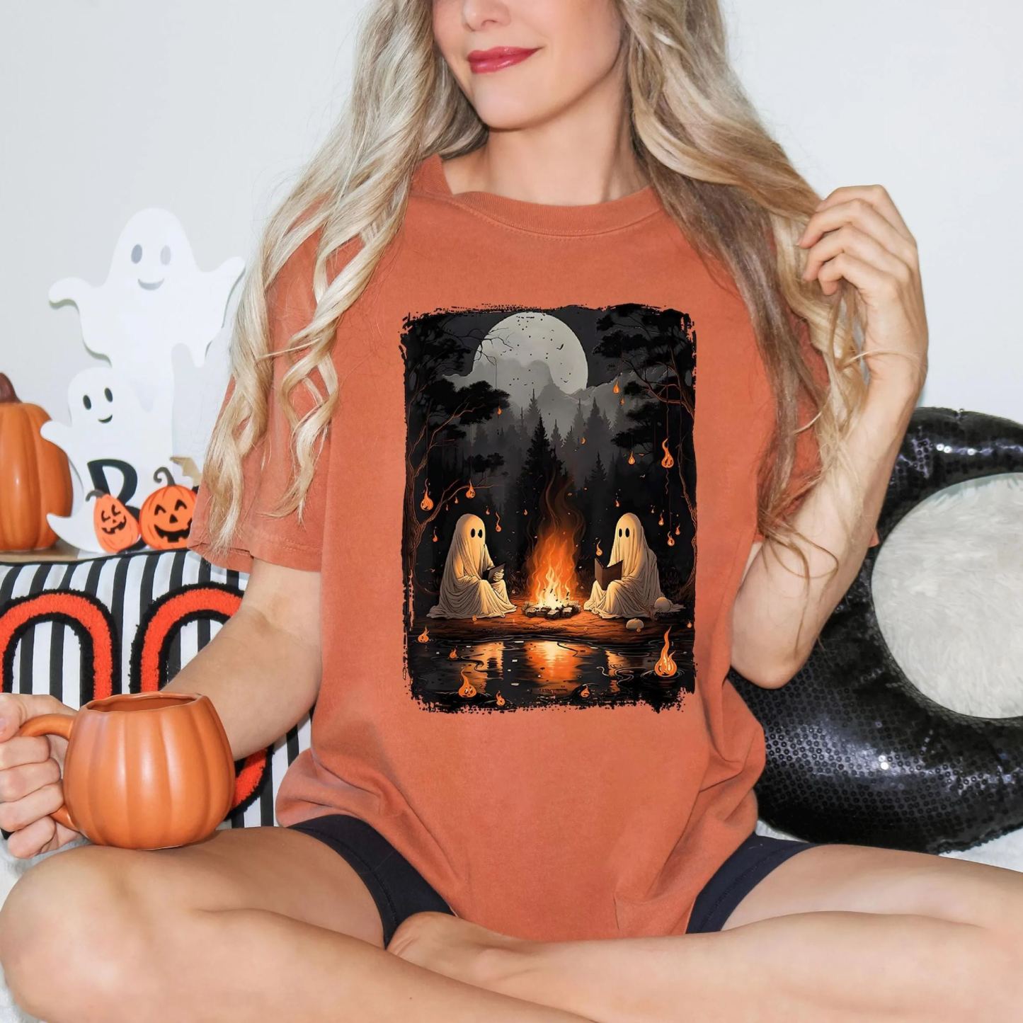 Camping Halloween Ghost Reading Book sweatshirt