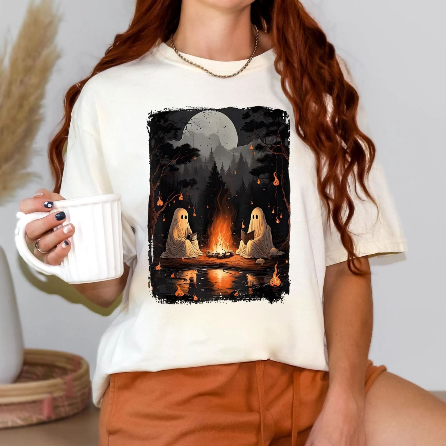 Camping Halloween Ghost Reading Book sweatshirt